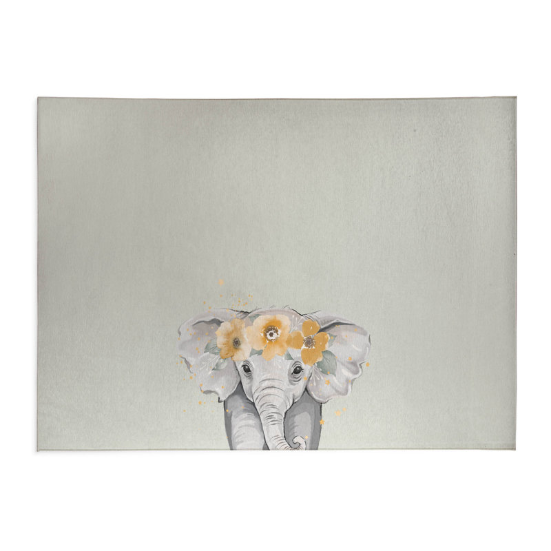 Elephant Kids Play Mat, Sage, Rectangle 5' x 7'