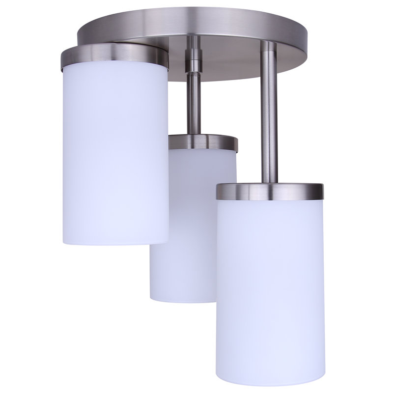 Plafonnier semi-encastré 3 lumières Brunner, finition nickel brossé avec verre opale, Nickel brossé