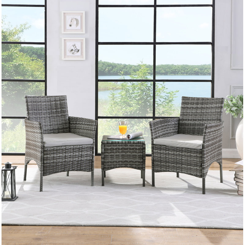Emilee 2 Seater Rattan Conversation Set, Dark Grey