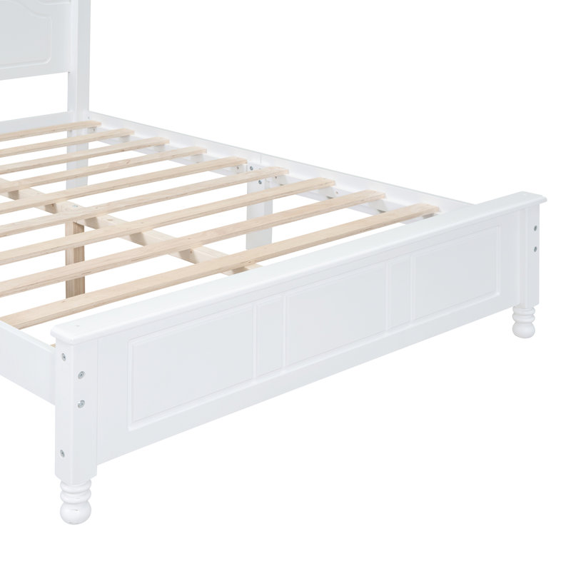 Lit plateforme pleine grandeur en bois rétro, blanc, construction, support à lattes, aucun sommier requis, base de lit de style facile à assembler, bois blanc, solide et résilient, soutenu, requis,