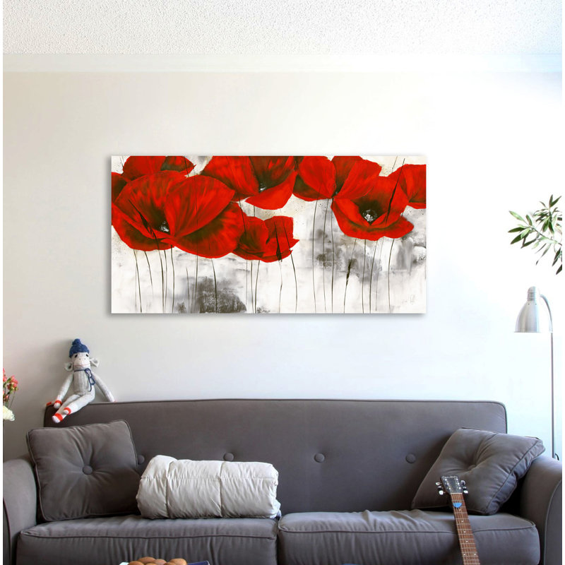 «Pavot D'Hiver III», reproduction de peinture acrylique sur toile tendue, H 30 po x l 60 po x P 1,5 po