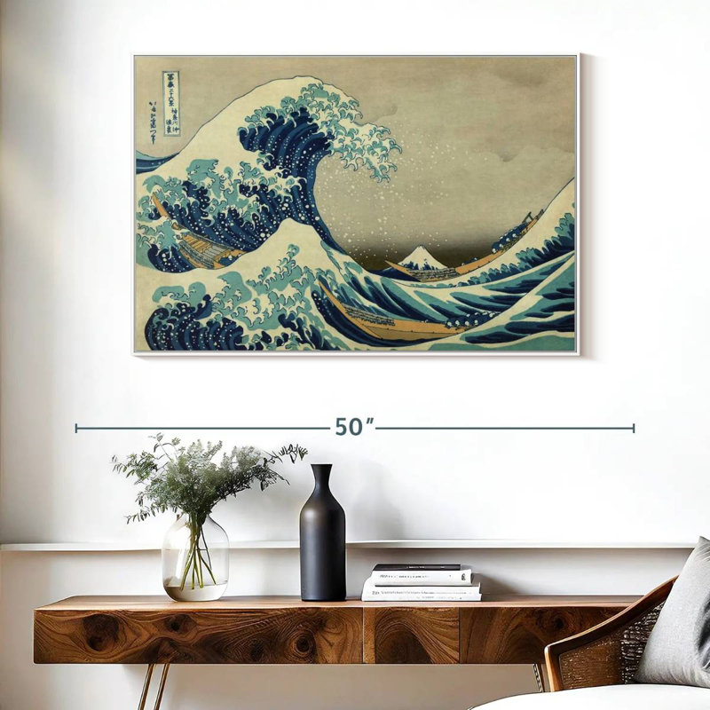 The Great Wave Off Kanagawa, 40" X 27", Floating Frame White