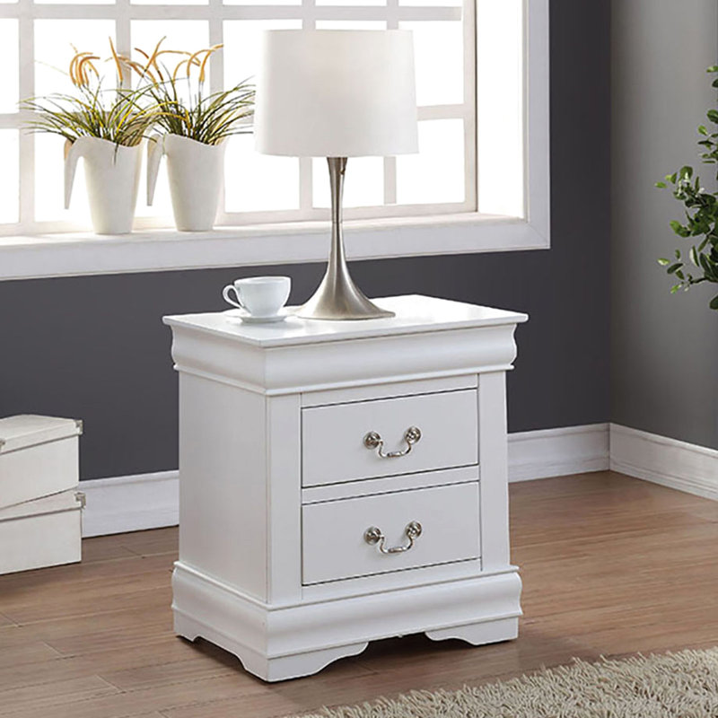 Table de chevet blanche avec 2 tiroirs pour l'ambiance de la chambre à coucher - Pin massif, 2 poignées enchanteresses magnétiques