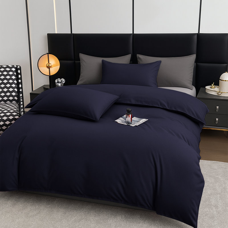 Aspire Homeware Ultra Soft 4 Piece Hotel Quality Dyed Duvet Bedding Set with Pillowcases and Fitted Sheet, Navy