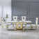 70.08" Rectangular Faux Marble Top Pedestal Dining Set