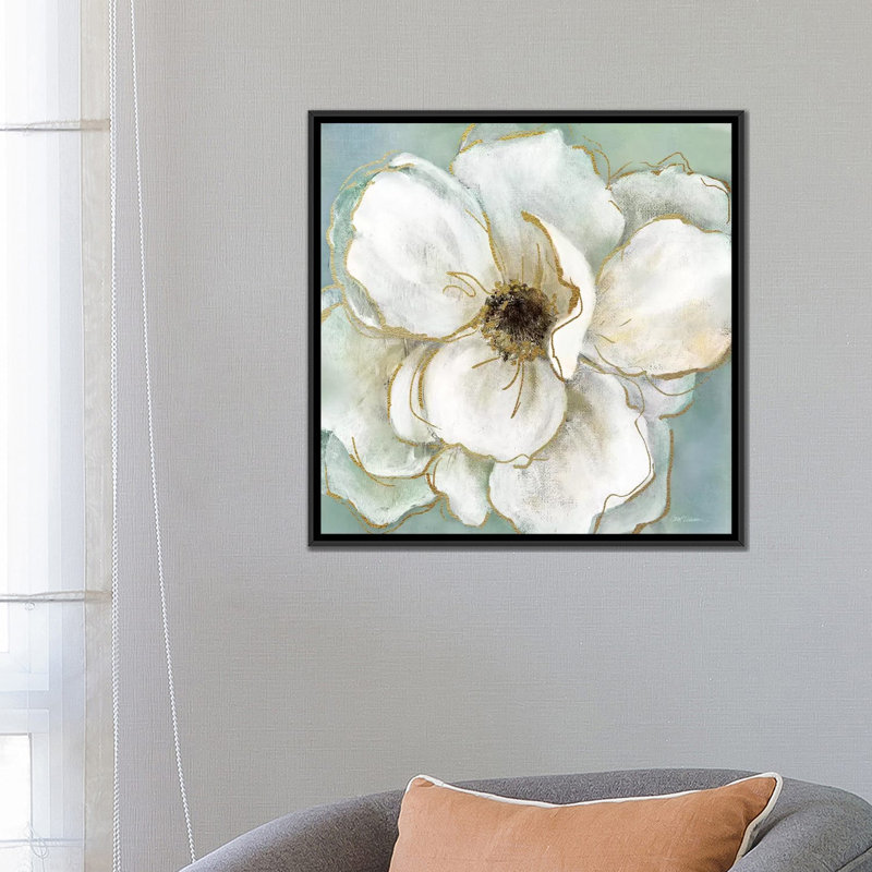 «Soft Teal Splendor II», reproduction sur toile tendue, H 18 po x l 18 po x P 1,5 po, Pas de tapis, Toile avec cadre noir