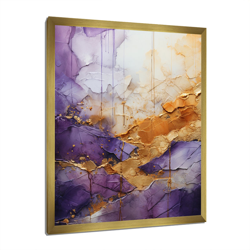 Helgert - fractale mauve abstraite - impression, H 20 po x l 12 po x P 1 po, Cadre doré simple