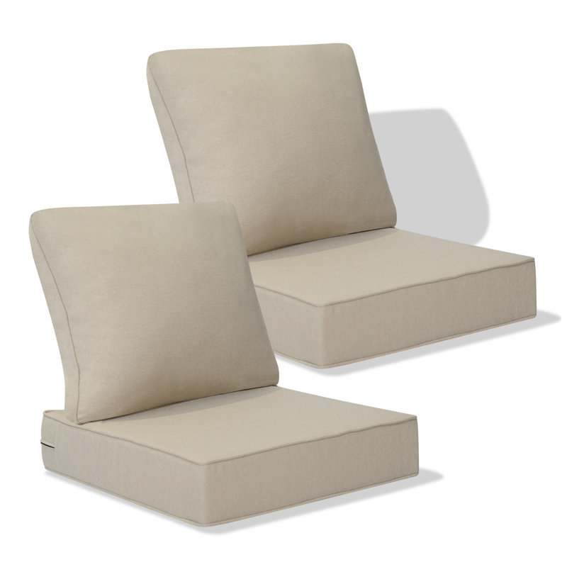 5" Thick Outdoor Cushion Set Of 2, Deep Seat Patio Furniture Cushions With Olefin Removable Cover, Beige