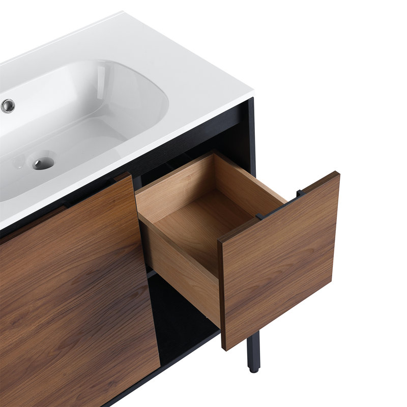 Meuble-lavabo en céramique avec tiroir, porte et meuble-lavabo Anilah