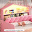 Structure de lit simple avec lit gigogne et lumières DEL, lit en velours pour filles avec tête de lit en forme de maison et station de charge, rose