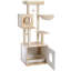 Arbre à chat de 56,7 po avec grand bac à litière, tour à chat en bois pour chats d'intérieur avec armoire de rangement, maisonnette confortable pour chat, poteau à griffes recouvert de sisal et boules suspendues remplaçables-2141264842