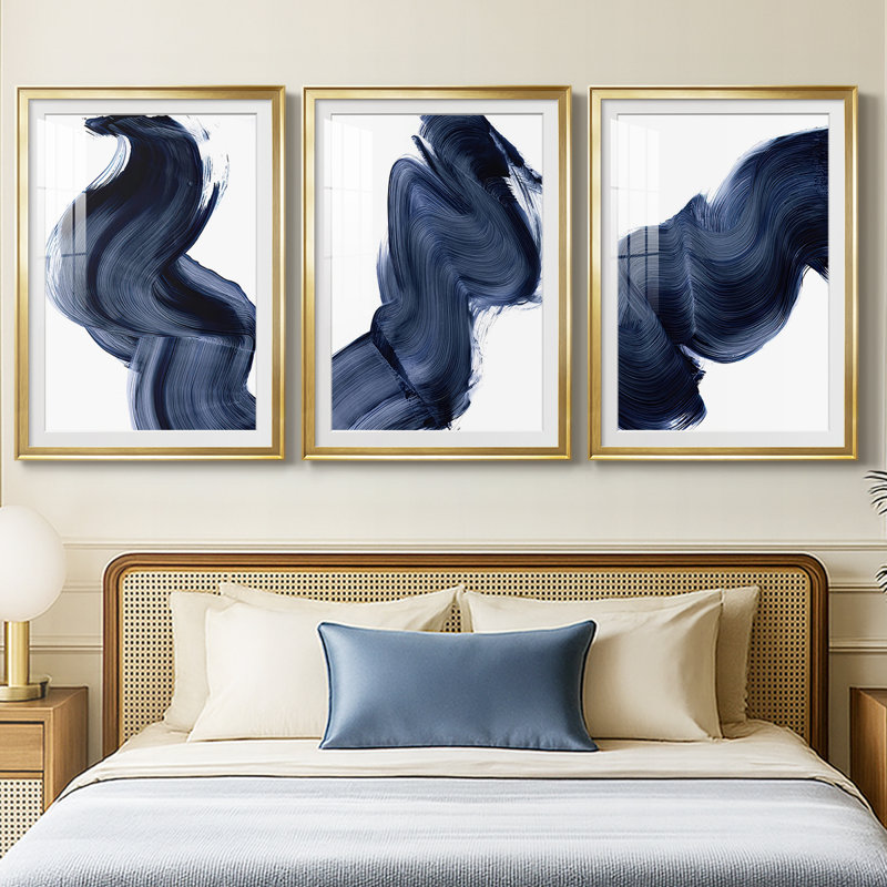 «Passing Waves I», impression encadrée sur mesure de qualité supérieure mate - 3 pièces, H 19 po x l 27 po, Doré