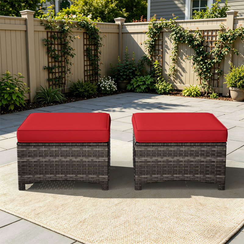 Meyly Upholstered Outdoor Ottoman, Red