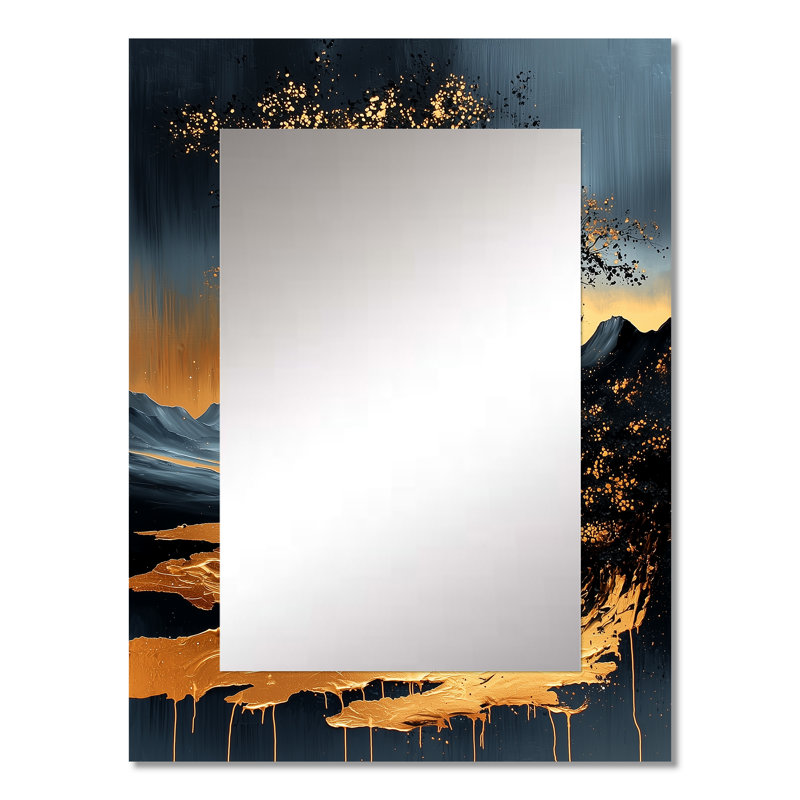 «Gold Simplicity In Black African Tree I», miroir mural décoratif Arican Tree, 32 po x 24 po