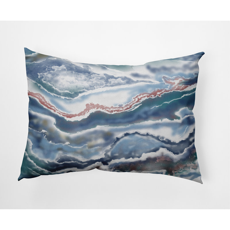 Abstract Outdoor Reversible Throw Pillow, Blue