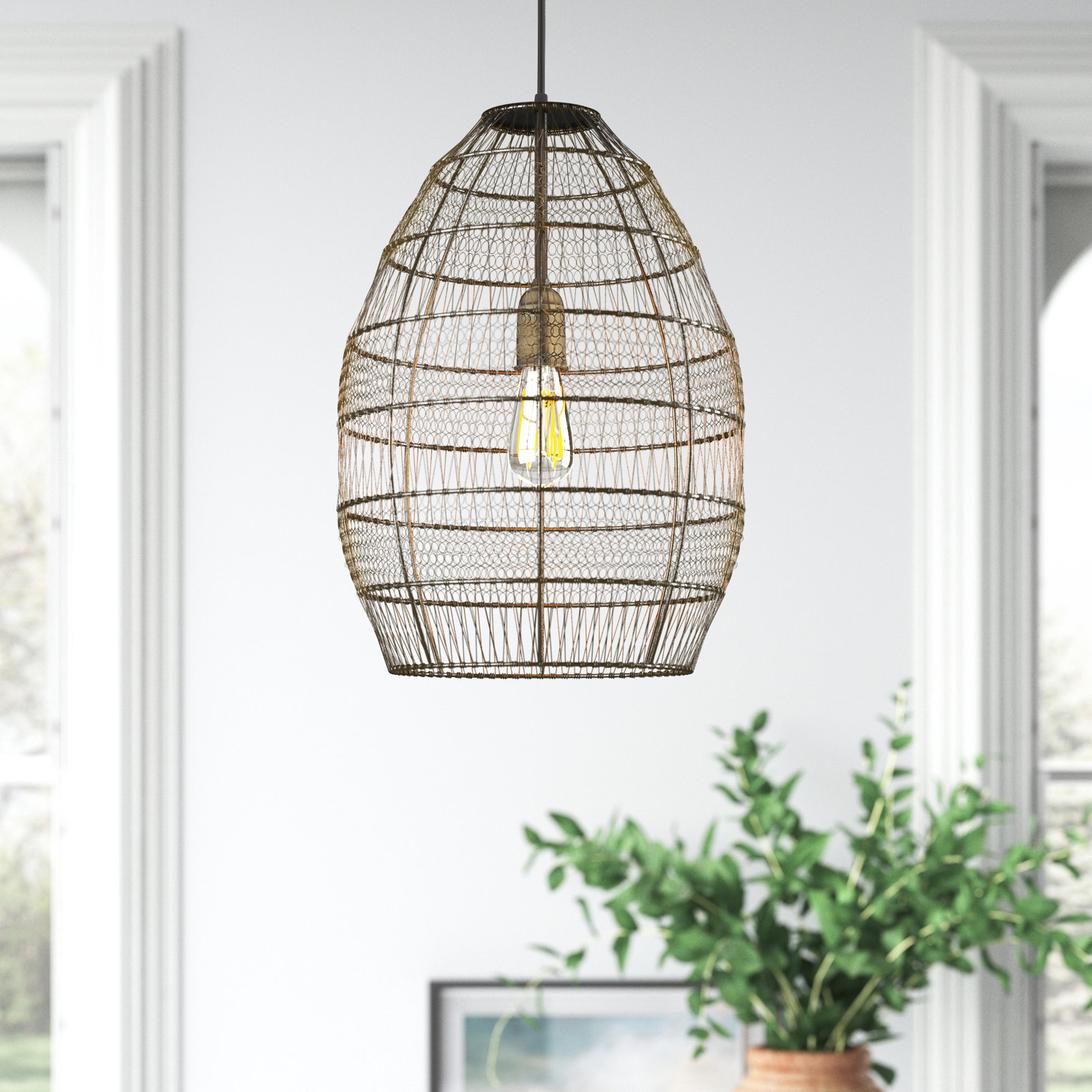 Neddie Single Light Metal Dimmable Pendant, Brass