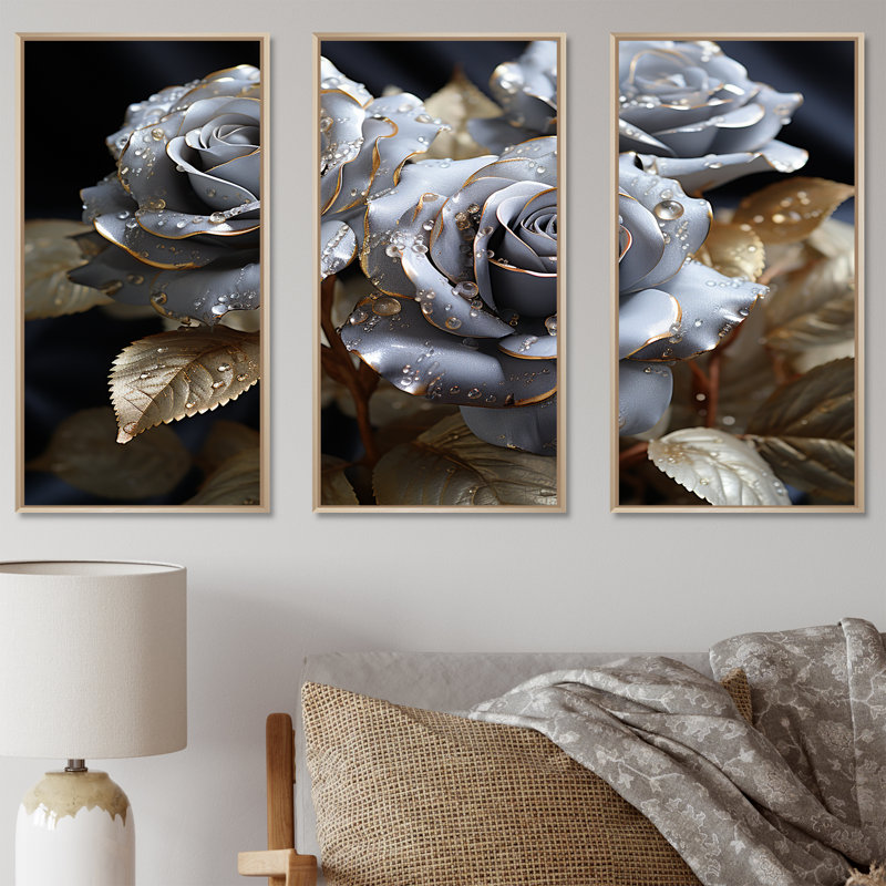 Gris et or rose passion - ensemble de décorations murales roses, Cadre flottant en érable, H 32 po x l 48 po x P 1 po