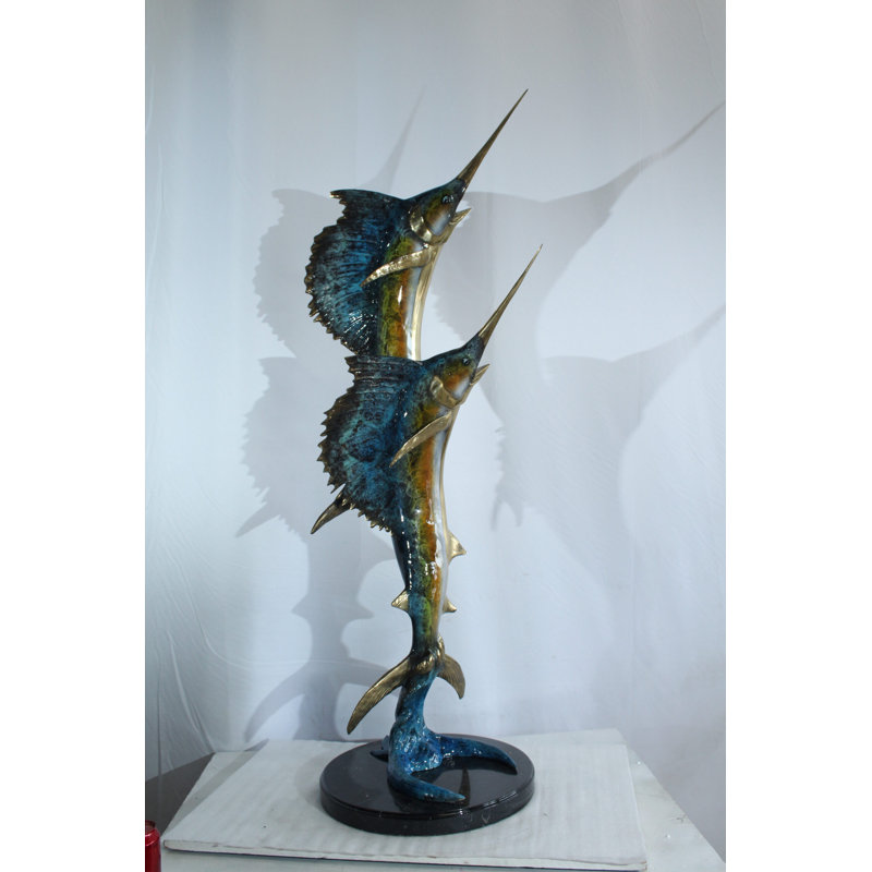 Statue jumeau en forme de voilier en bronze avec finition émaillée Nifao