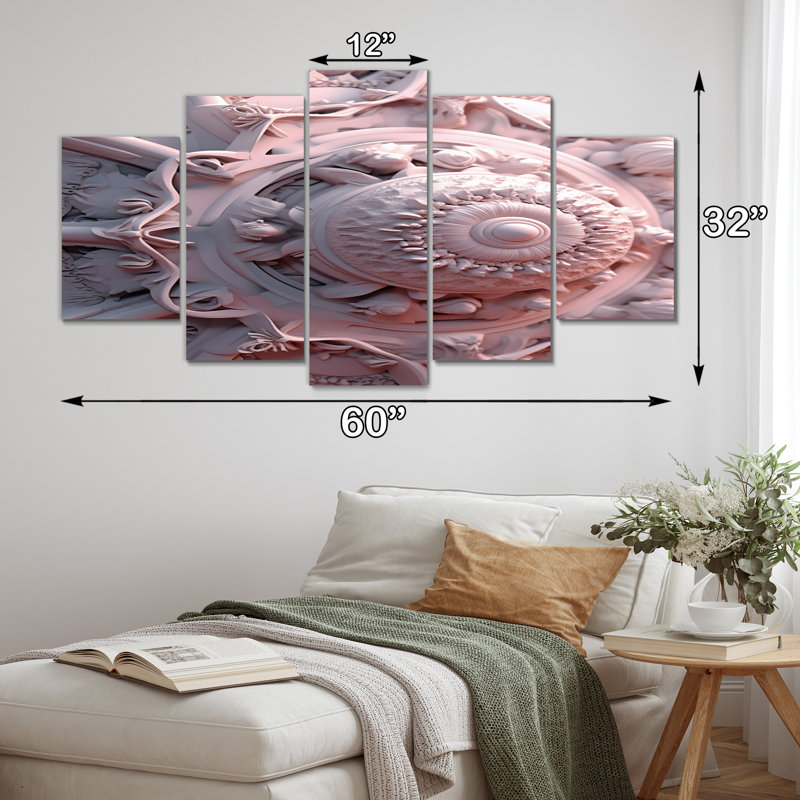 Alien Fractal Space Universe en 3D rose III - impression d'art mural fractales - 5 panneaux