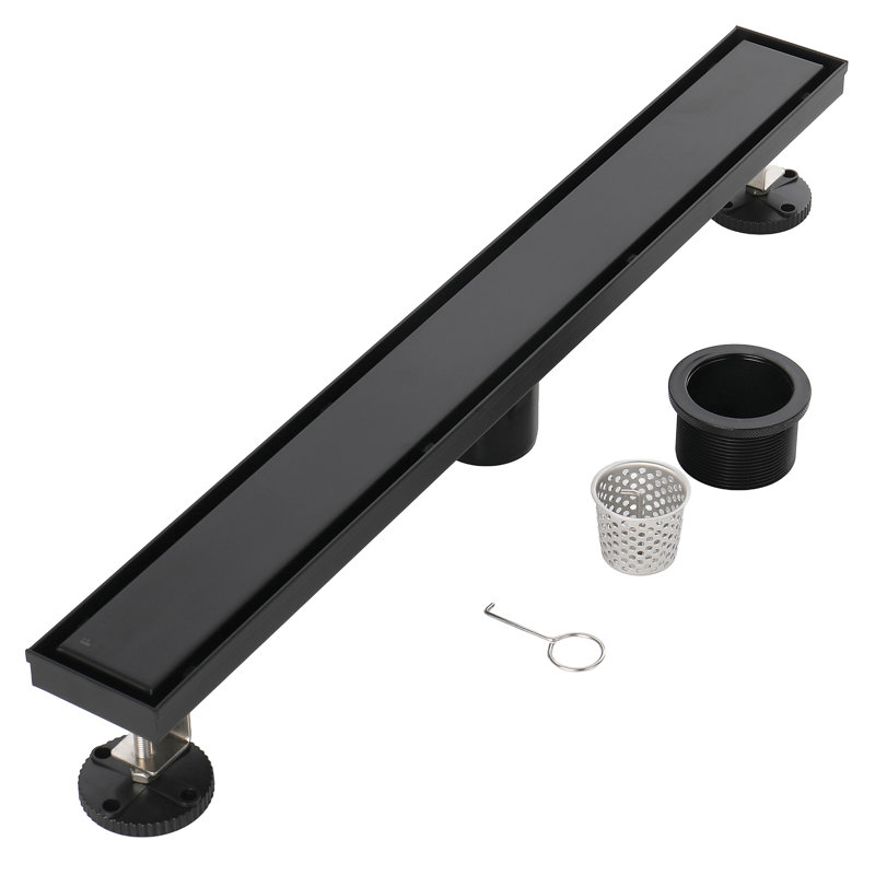 FINE FIXTURES Stainless Steel 18 inch Linear Shower Drain with Hair Trap and Tile Insert & Grate 2-in-1 Design, Matte Black