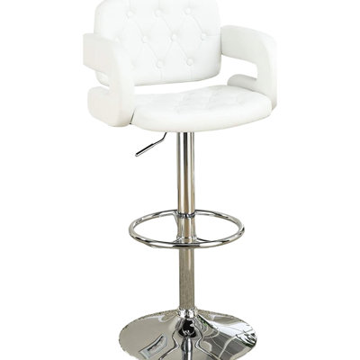 Modern Adjustable Stool, White Faux Leather Upholstered Armrest Chair For Kitchen Island Table Height Chair, Stool Kitchen, Contemporary Look