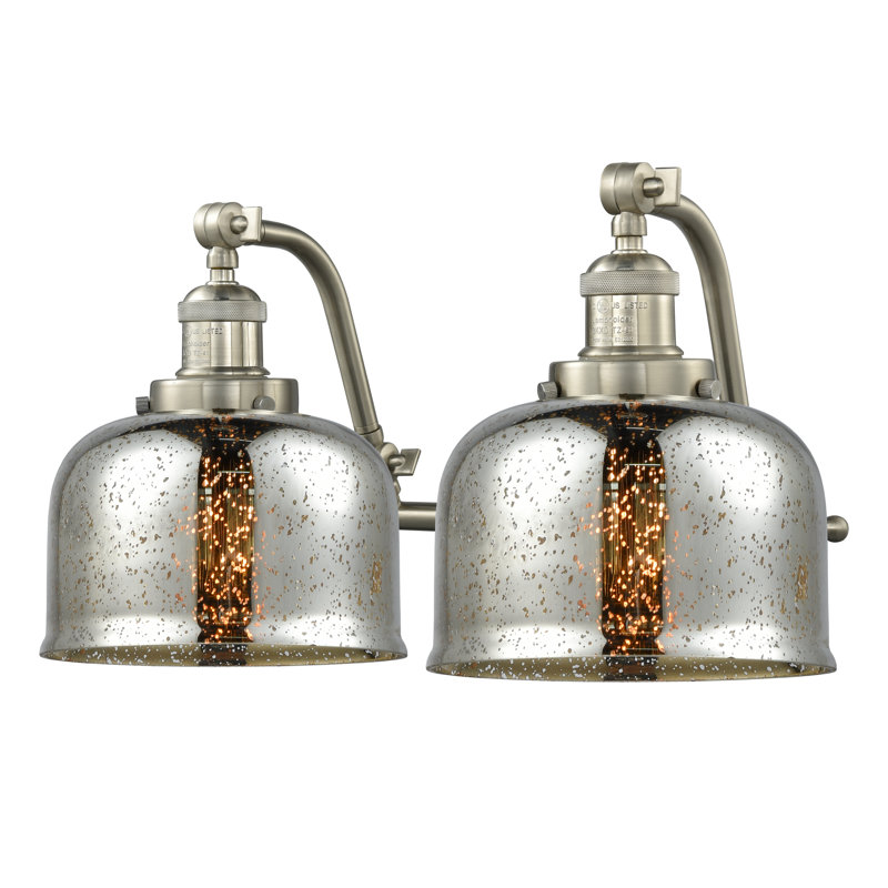 Éclairage pour salle de bain 2 lumières Bonomo Bell, Nickel satiné brossé, Argent mercuré plaqué, Ampoule DEL 6 watts Vinage