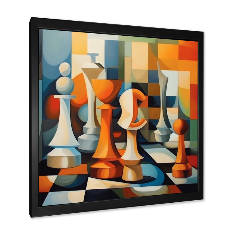 Chaos structuré orange et bleu sur toile, Cadre photo noir simple, H 16 po x l 16 po x P 1 po