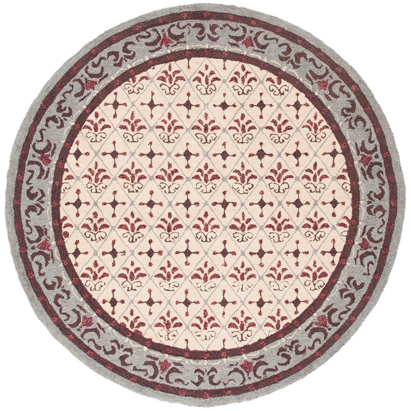 Taran Hand Hooked Performance Floral Rug, Round 6'