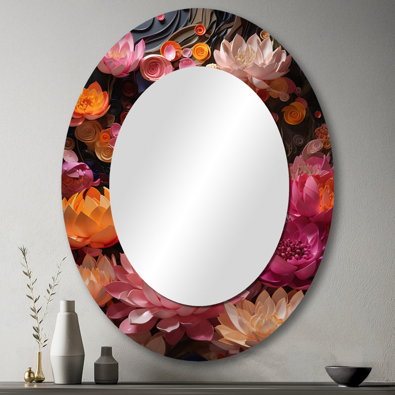 Miroir mural traditionnel ovale en or rose, 43 po x 33 po