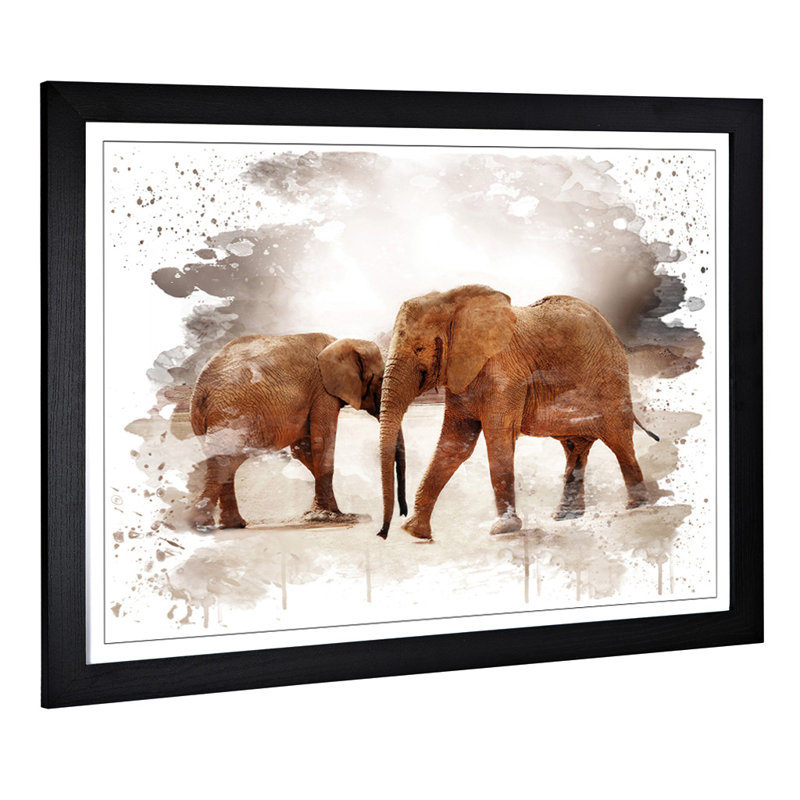 Two Elephants - Wall Art, 45cm H x 62cm W, Framed Picture