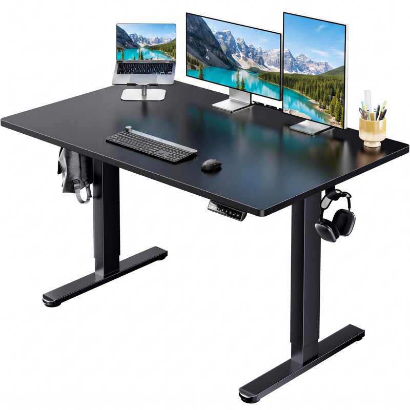 Bureau debout électrique réglable en hauteur 39 po avec bureau une pièce, 4 préréglages de mémoire et gestion des câbles