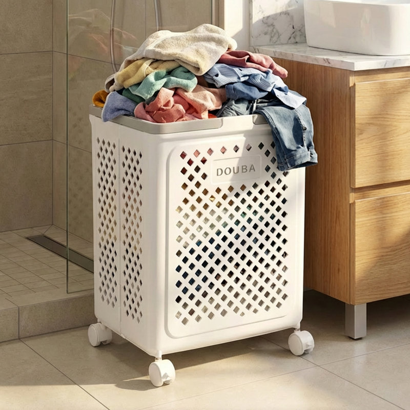 Plastic Laundry Basket with Handles, 49cm H x 36cm W x 28cm D, White