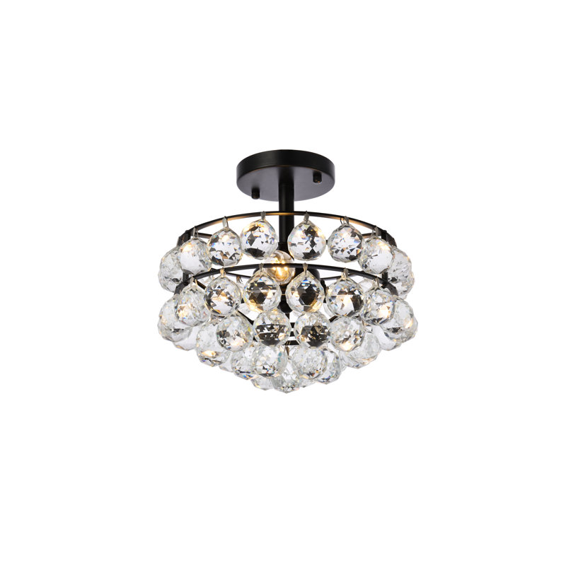 Plafonnier encastré en cristal 5 lumières à intensité variable Kieron , Noir, 10.5" H x 14" W x 14" D