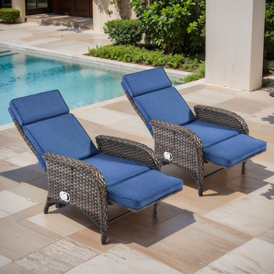 Gaetanino Outdoor Wicker Rattan Poolside Reclining Chaise Lounge With Integrated Comfort Cushion