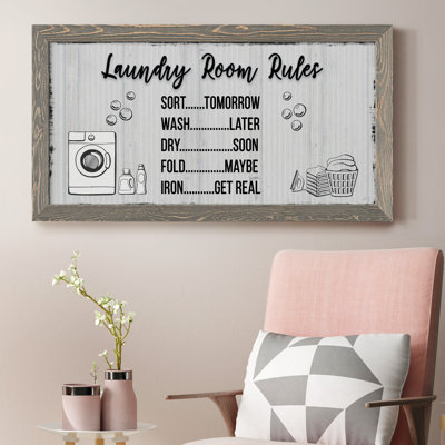 Laundry Room Rules - Art textuel sur toile encadré
