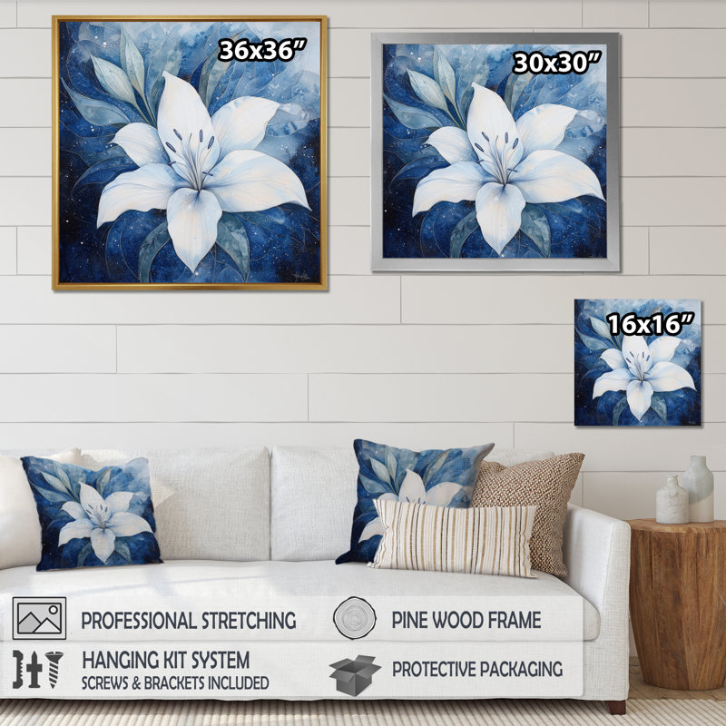 Marbre chatoyant de lis - art mural imprimé lis, 30" H x 30" W, Reproduction encadrée d'une seule photo sans pass, Blanc