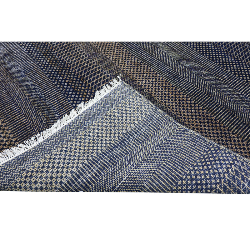 Hand-Knotted High-Quality Blue and Gold Area Rug