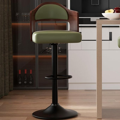 Ensemble de 1 tabourets de bar réglables à une hauteur de 24,5 à 33,5 po - Tabourets de bar pivotants en bois courbé avec dossier et repose-pieds - Chaise de bar rembourrée en cuir synthétique pour bar, cuisine, salle à manger, vert