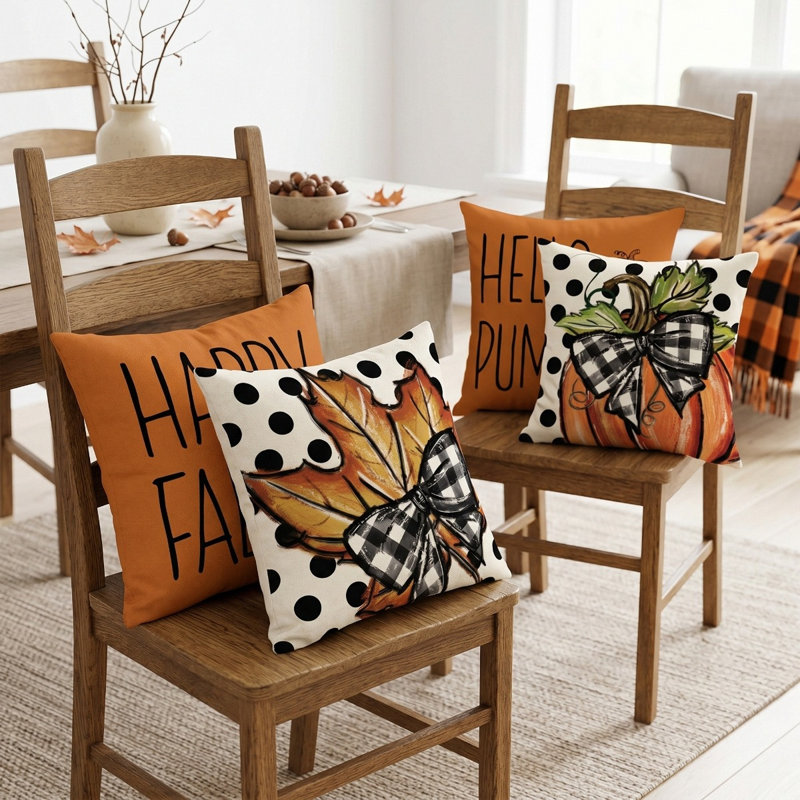 4Pcs Fall Polka Dot Pumpkin Pillow Covers
