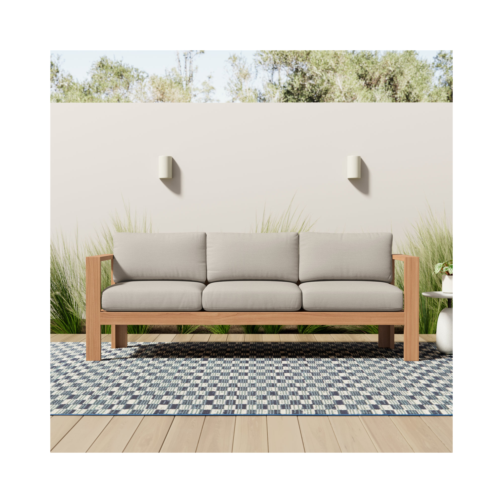 Sonoma 89" Teak Outdoor Sofa with Sunbrella® Cushions, Cast Silver Sunbrella®