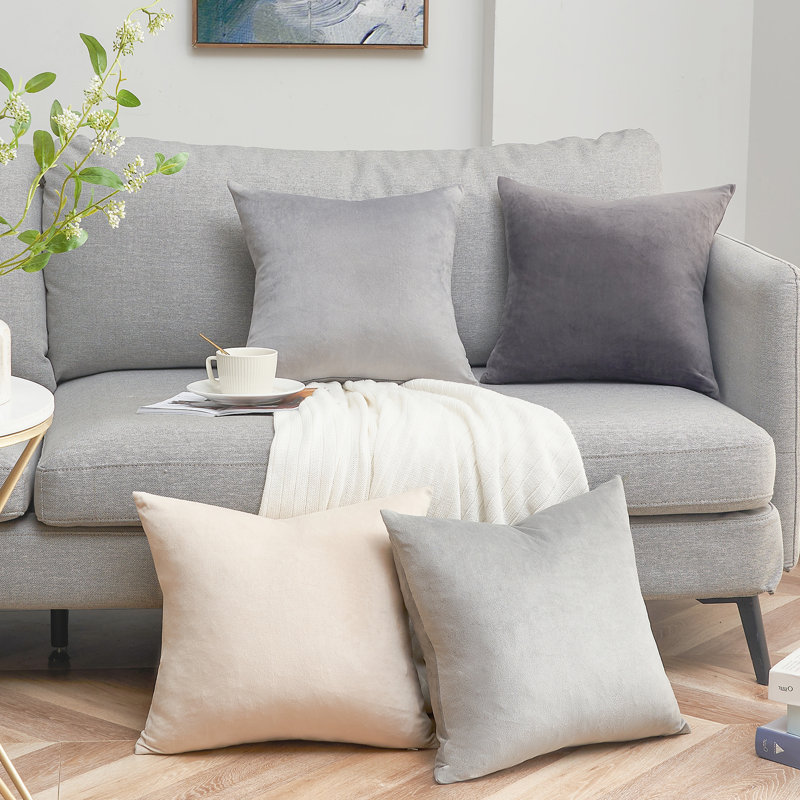 Velvet Throw Pillow Covers,Contrasting colors Pillows Decorative Set of 4, Square 16", Gray