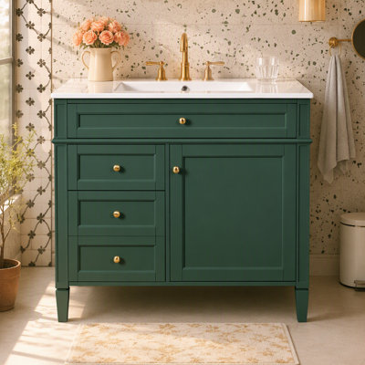 Meuble-lavabo 36 po avec lavabo supérieur, meuble-lavabo moderne avec 2 tiroirs et tiroir escamotable, meuble-lavabo simple