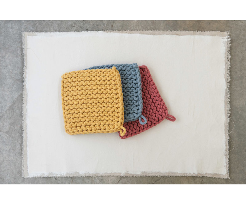 Winston Porter Cotton Potholder Set, Gray/ Red/ Yellow