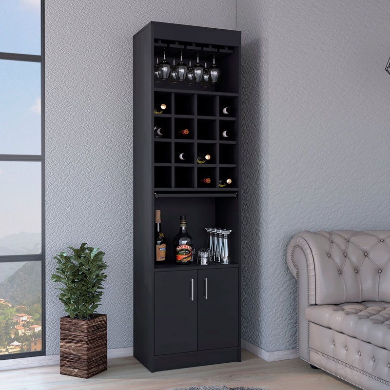 Armoire de bar Being Kava, double porte, deux tablettes, seize porte-bouteilles encastré - noir