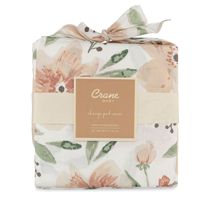 Pink Floral Nursery Change Pad Cover, Soft and Durable, Fits Standard Size, 32" L, Crane Baby