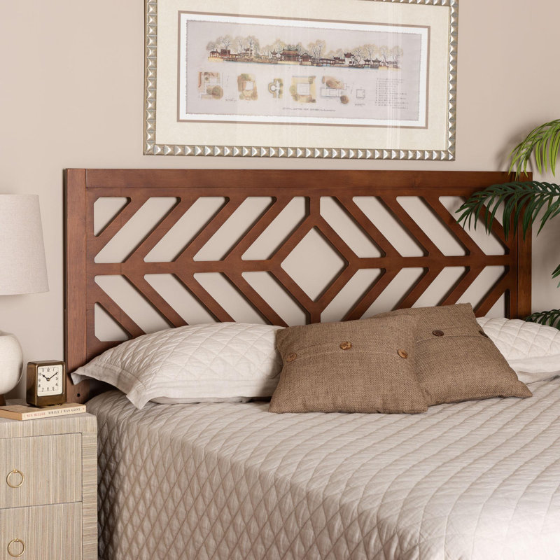 Tête de lit en bois avec découpes géométriques Baxton Studio Olsen - Panneau décoratif moderne pour cadre de lit, décoration de chambre contemporaine avec hauteur réglable