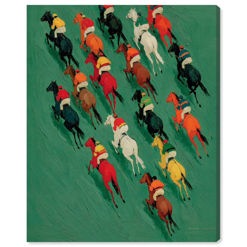Courses de chevaux I Toile imprimée Décoration murale pour dortoir par, H 24 po x l 20 po, Toile tendue avec châssis