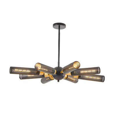 Lustre spoutnik industriel moderne 34 po - Luminaire suspendu en métal 8 lumières noir et or pour salle à manger, salon et îlot de cuisine