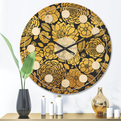Horloge murale Golden Floral II - Mid-Century