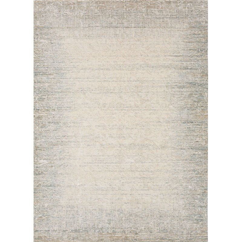 Gray and Beige Abstract Washable 5' x 7' Viscose Area Rug